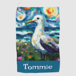 Seagull Van Gogh Style Beach gepersonaliseerd Golfhanddoek