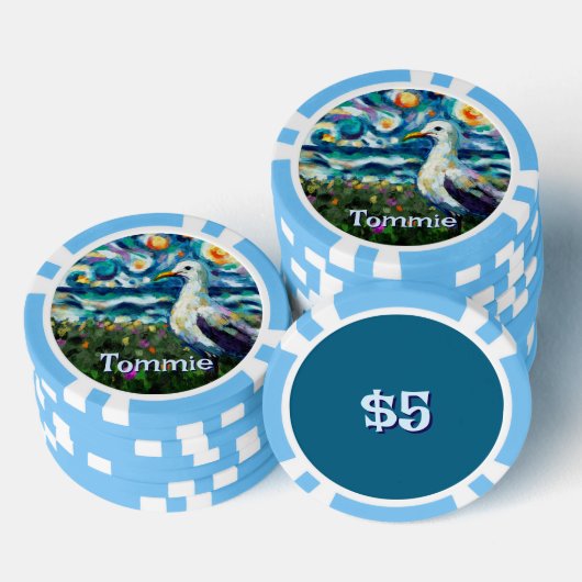Seagull Van Gogh Style Beach gepersonaliseerd Poker Chips (Opstapeling)