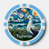 Seagull Van Gogh Style Beach gepersonaliseerd Poker Chips (Voorkant)