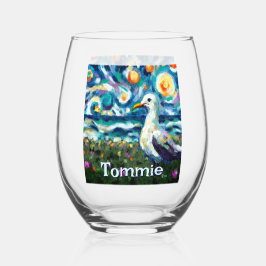 Seagull Van Gogh Style Beach gepersonaliseerd Wijnglas Zonder Voet