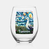Seagull Van Gogh Style Beach gepersonaliseerd Wijnglas Zonder Voet (Achterkant)