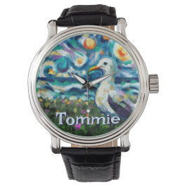 Seagull Van Gogh Style Beach Personalized Horloge