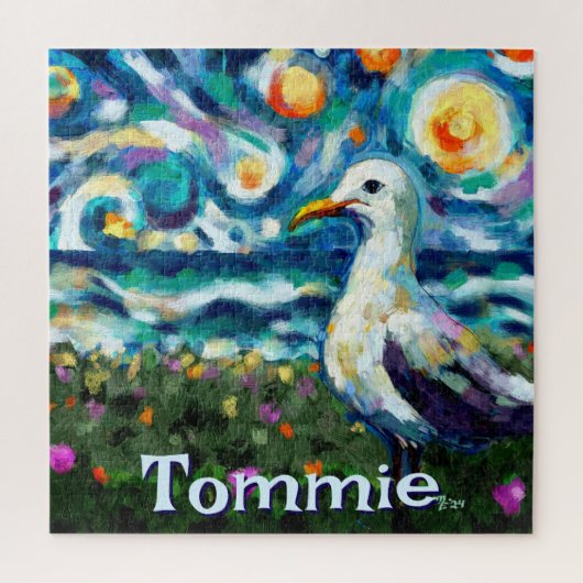 Seagull Van Gogh Style Beach Personalized Legpuzzel (Verticaal)