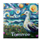 Seagull Van Gogh Style Beach Personalized Tegeltje (Voorkant)