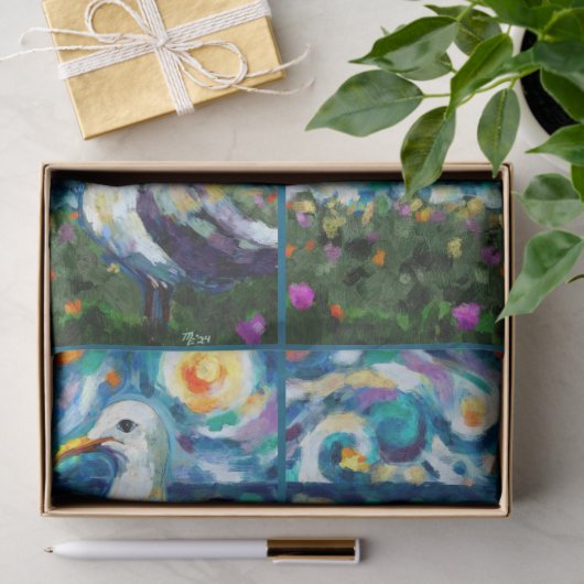 Seagull Van Gogh Style Beach Sky Decoupage Tissuepapier (Geschenk)