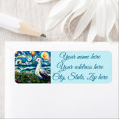 Seagull Van Gogh Style Beach Sky Retouradres Etiket (Insitu)