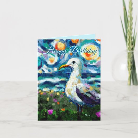 Seagull Van Gogh Style Beach Sky Verjaardag Kaart (Voorkant)