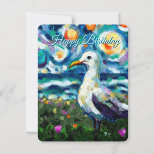 Seagull Van Gogh Style Beach Sky Verjaardag Kaart