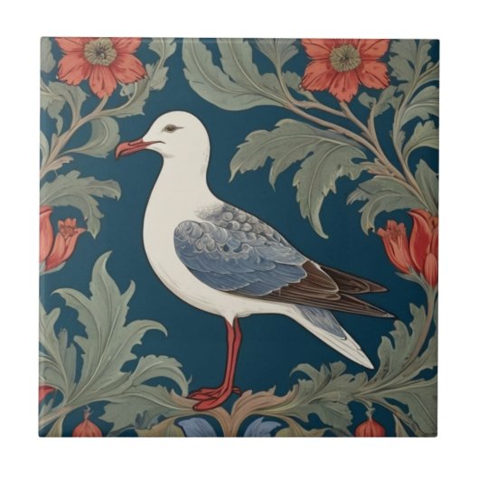 Seagull William Morris stijl Links Zee Marine Bird Tegeltje (Voorkant)