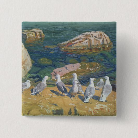 Seagulls, 1910 vierkante button 5,1 cm (Voorkant)