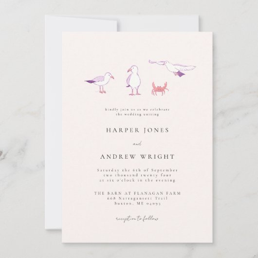 Seagulls Beach bruiloft uitnodiging (Voorkant)