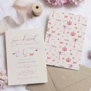 Seagulls Beach Sun Kissed Bridal Shower Uitnodigin Kaart