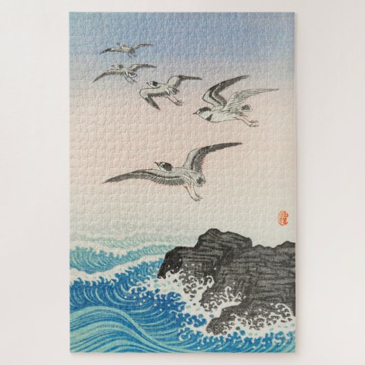 Seagulls boven het Zee  Japanse Woodblock Legpuzzel (Verticaal)