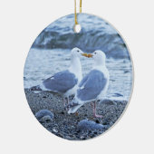 Seagulls die zoenen op de strand foto keramisch ornament (Links)