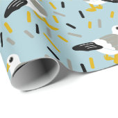 Seagulls en Confetti Light Blue, grijs gepatterd Cadeaupapier (Rol Hoek)