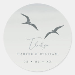 Seagulls grijze bruiloft dank u ronde sticker