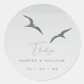 Seagulls grijze bruiloft dank u ronde sticker (Voorkant)