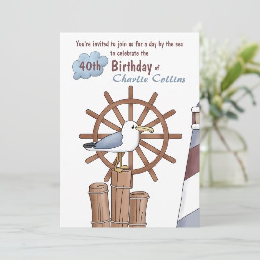 Seagull's Nautical Invitation Kaart (Staand voorkant)