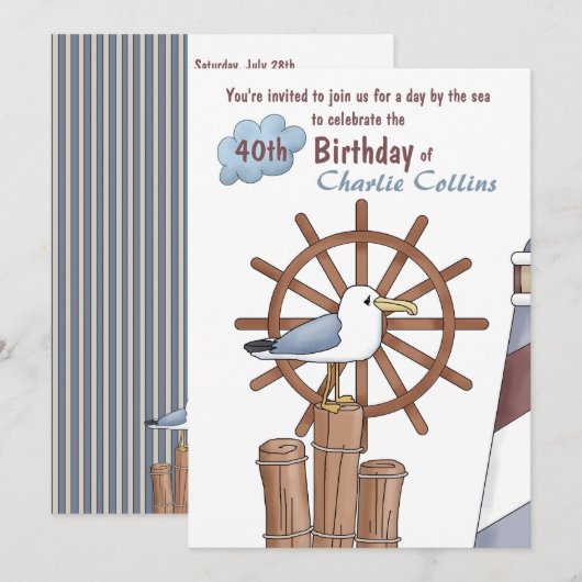 Seagull's Nautical Invitation Kaart (Voorkant / Achterkant)