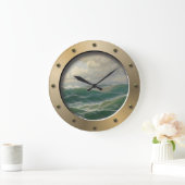 Seagulls Over Waves Nautical Art Ships Porthole Grote Klok (Huis)