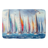 Seagulls Soaring With a Sailboat Regatta Badmat (Voorkant)