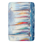 Seagulls Soaring With a Sailboat Regatta Badmat (Voorkant Verticaal)