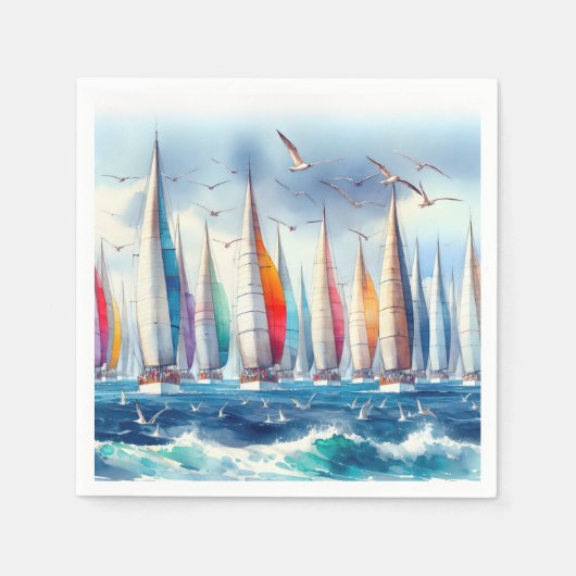 Seagulls Soaring With a Sailboat Regatta Servet (Voorkant)