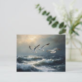 Seagulls Stormy Ocean Fine Art Briefkaart (Staand voorkant)