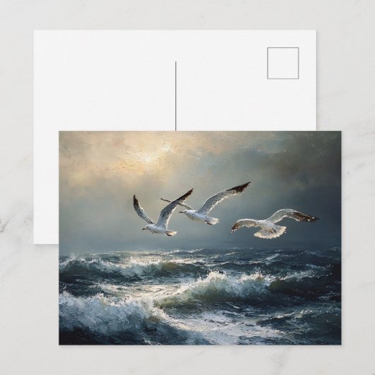 Seagulls Stormy Ocean Fine Art Briefkaart (Voorkant / Achterkant)