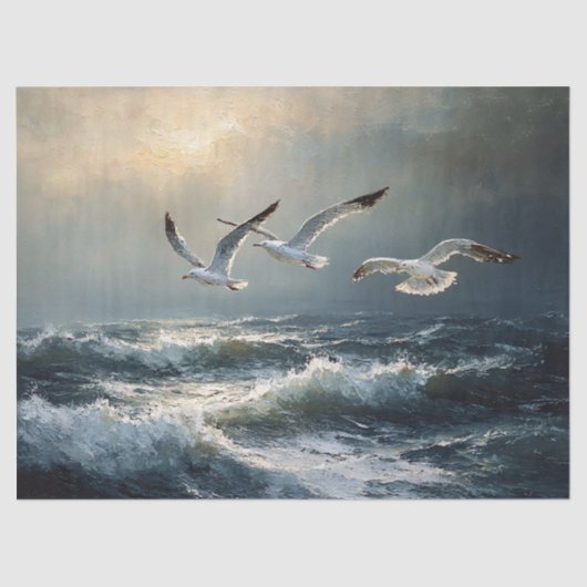 Seagulls Stormy Ocean Fine Art Tissuepapier (Voorkant)