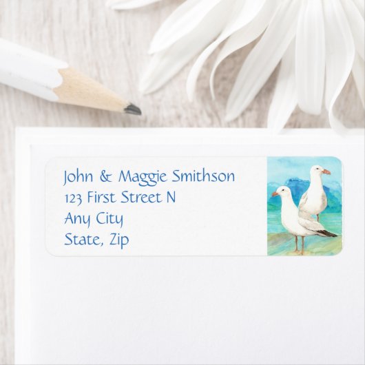 Seagulls - waterverf vogel - Adres Etiket (Insitu)