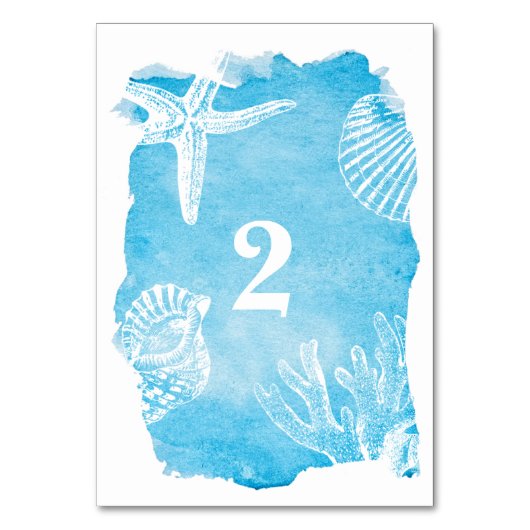 Seahells op Waterverf Trouwtafel Nummer Kaart (Achterkant)