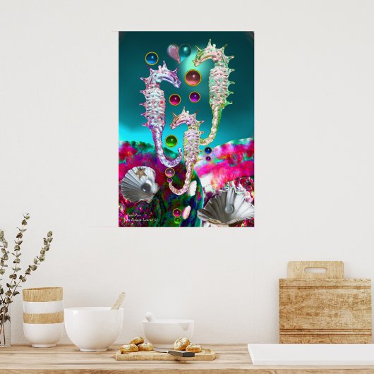 SEAHOREN, BLAUWGROEN BLAUWE MOEDER VAN PEARL POSTER (Keuken)
