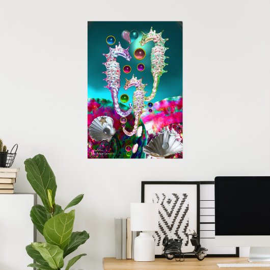 SEAHOREN, BLAUWGROEN BLAUWE MOEDER VAN PEARL POSTER (Thuiskantoor)