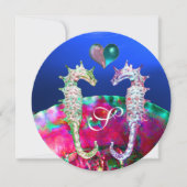 SEAHOREN IN LOVE BEACH WEDDING MONOGRAM KAART (Voorkant)