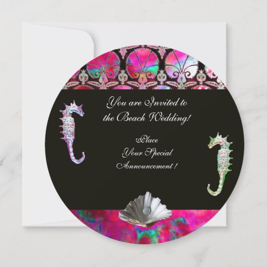 SEAHOREN IN LOVE BEACH WEDDING MONOGRAM KAART (Achterkant)