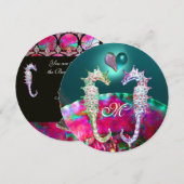 SEAHOREN IN LOVE BEACH WEDDING MONOGRAM KAART (Voorkant / Achterkant)