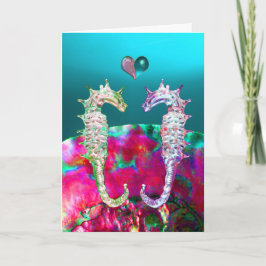 SEAHOREN IN LOVE, BLUE PINK NACRE, Valentijnsdag Feestdagen Kaart