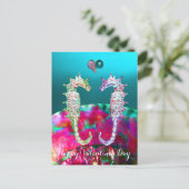 SEAHOREN IN LOVE, BLUE PINK NACRE, Valentijnsdag Feestdagenkaart (Staand voorkant)