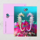 SEAHOREN IN LOVE, BLUE PINK NACRE, Valentijnsdag Feestdagenkaart (Voorkant / Achterkant)