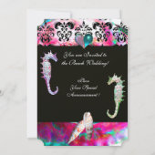 SEAHOREN IN LOVE DAMASK BEACH WEDDING MONOGRAM KAART (Achterkant)