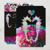 SEAHOREN IN LOVE DAMASK BEACH WEDDING MONOGRAM KAART (Voorkant / Achterkant)