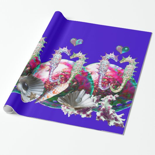 SEAHOREN IN LOVE, PINK BLAUWGROEN BLAUWE MOEDER VA CADEAUPAPIER (Uitgerold)
