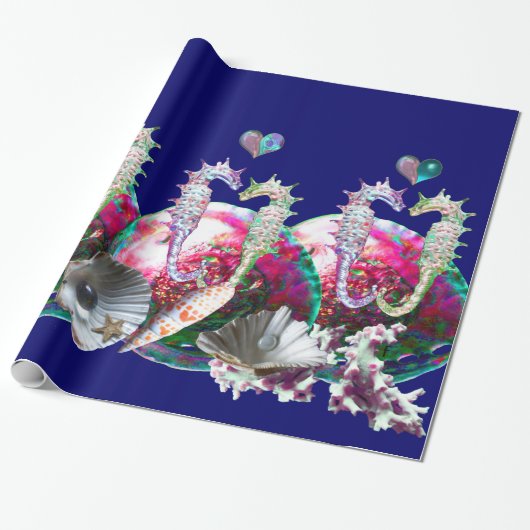SEAHOREN IN LOVE, PINK BLAUWGROEN BLAUWE MOEDER VA CADEAUPAPIER (Uitgerold)