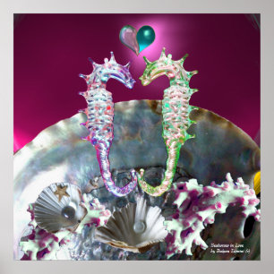 SEAHOREN IN LOVE, PINK BLAUWGROEN BLAUWE MOEDER VA POSTER