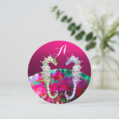SEAHOREN, PINK NACRE BEACH WEDDING MONOGRAM KAART (Staand voorkant)
