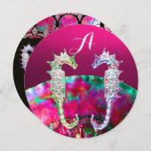 SEAHOREN, PINK NACRE BEACH WEDDING MONOGRAM KAART (Voorkant / Achterkant)