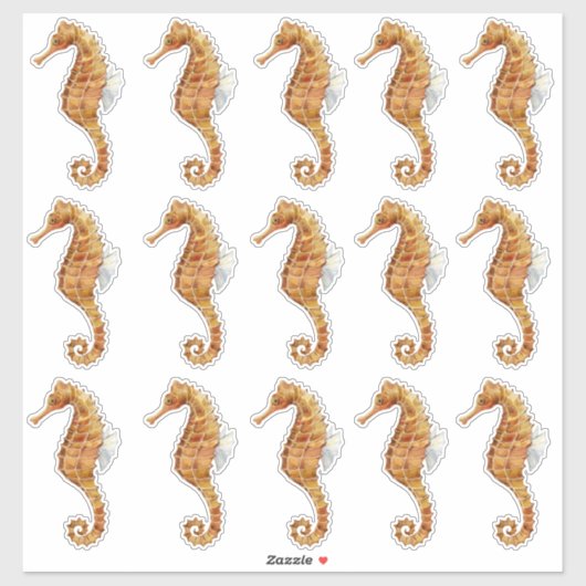 Seahorse 15 Large Waterverf Painted Transparent Sticker (Vel)