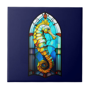 Seahorse 3D nautisch gekleurd glas raam chic Tegeltje