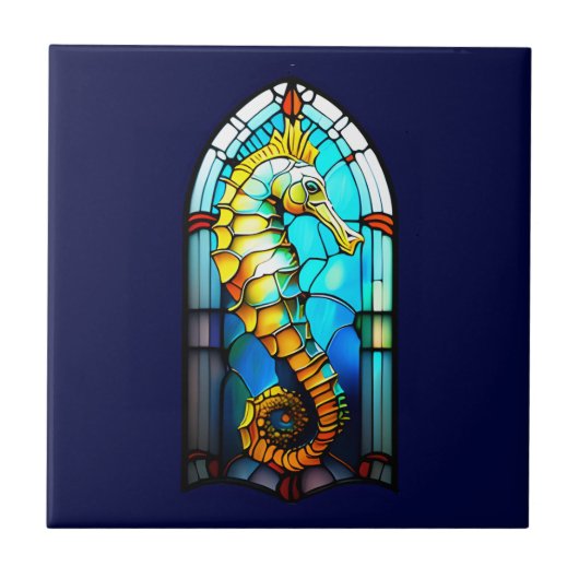 Seahorse 3D nautisch gekleurd glas raam chic Tegeltje (Voorkant)